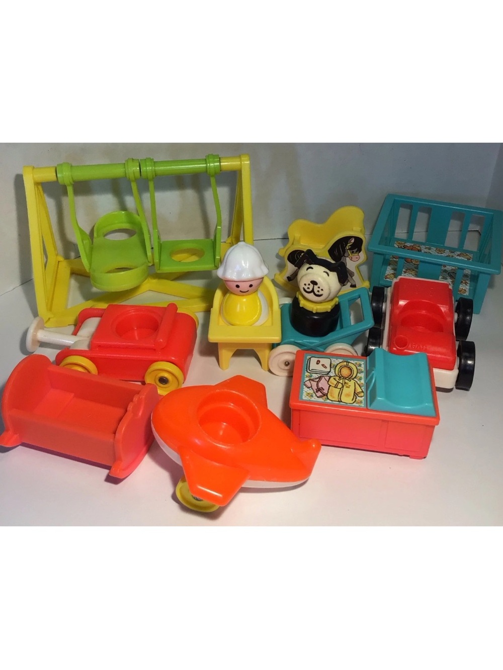 1970s Little People set baby dog figures and accessories